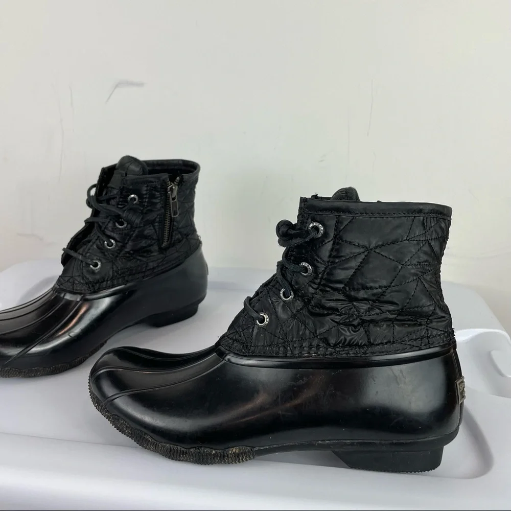 Sperry Womens Saltwater Nylon Quilt Rain Boots Duck Boots Black Sz 8